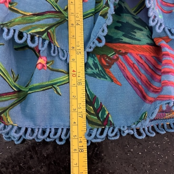 Farm Rio Toucans Garden Tiered Cotton Mini Skirt in Blue. size M - Picture 10 of 11